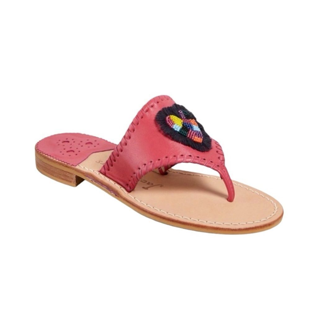 Jack Rogers Beaded Icon Leather Sandal Pink Multicolor Bead Women’s US Size 7.5